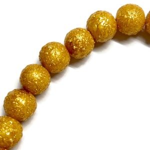 As Low As $2 Mustard Yellow Textured Pearlized Glass Round Beads 10mm (30)